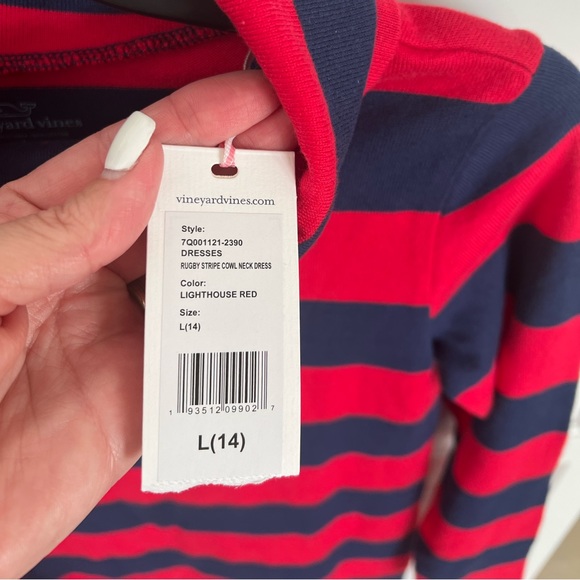 (NWT) Vineyard Vines navy blue and red Striped Dress size L (14) - Picture 5 of 7